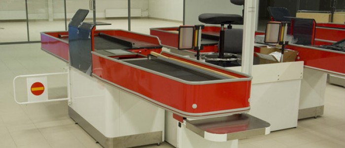 supermarket checkout counter with conveyor